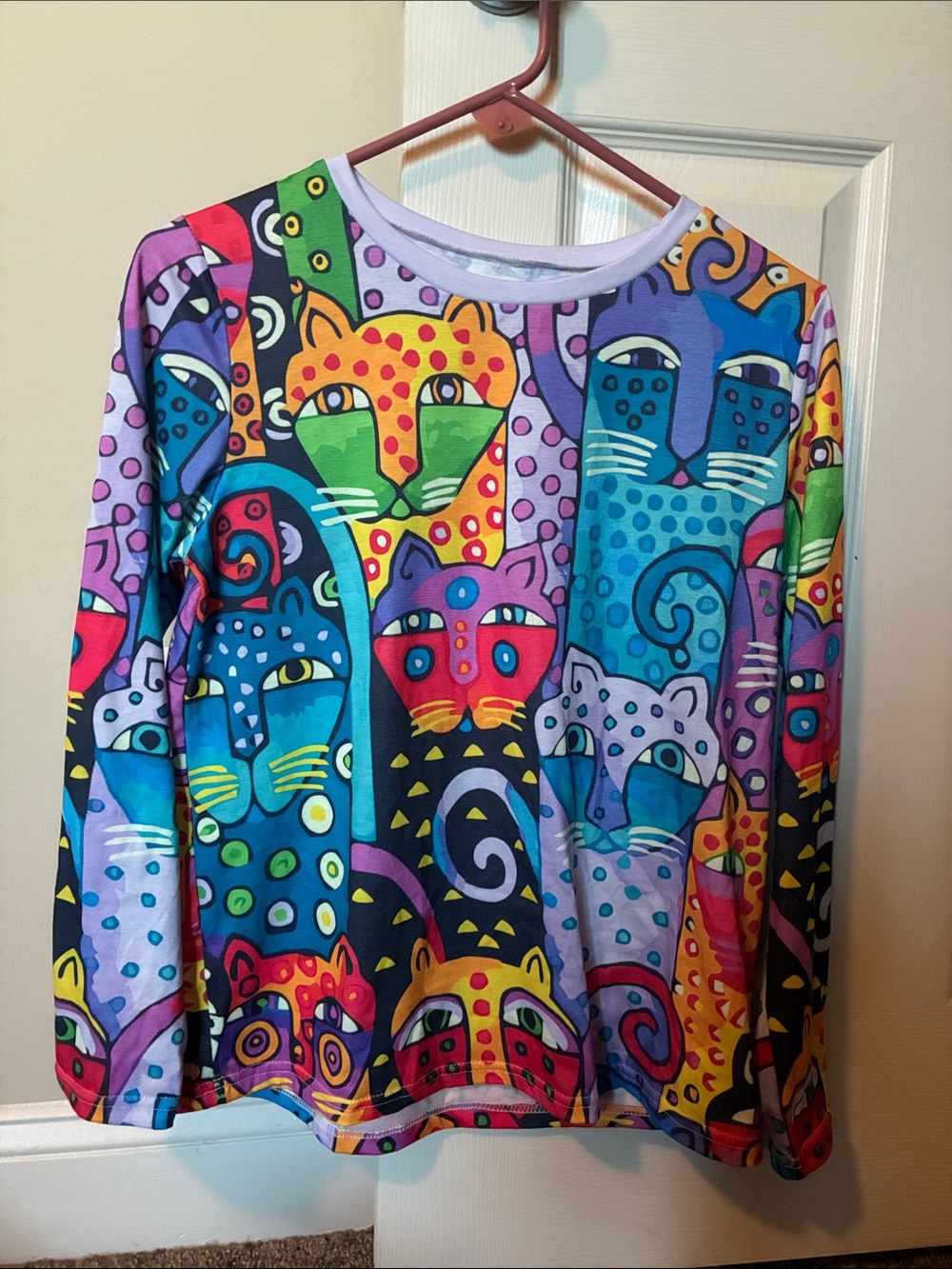 Kids' Long Sleeve Multicolor Cat Print Top - Brand Unspecified
